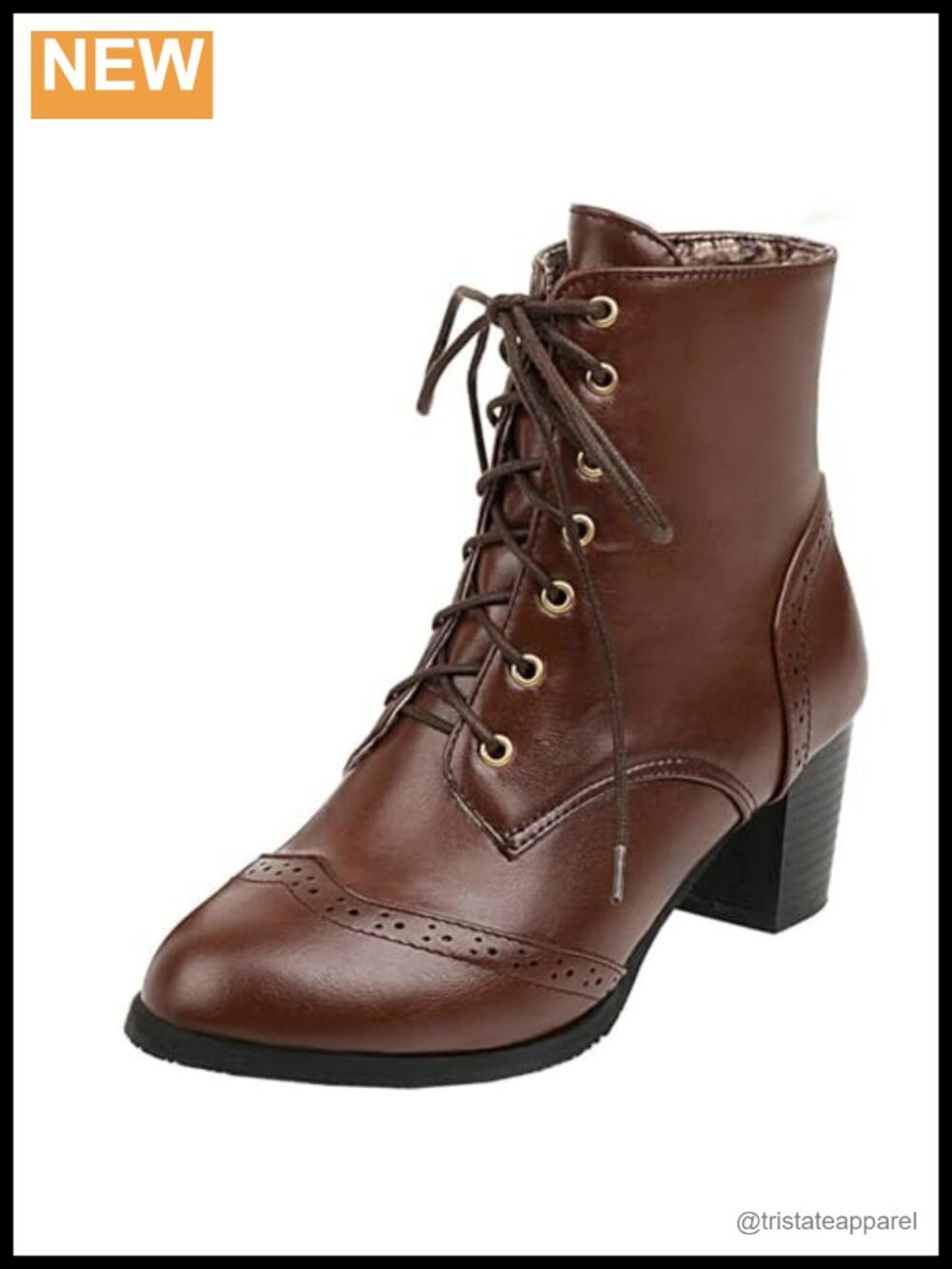 Vintage Lace Up Ankle Boots, Round Toe Block Heel, Faux Leather, Granny Boots
